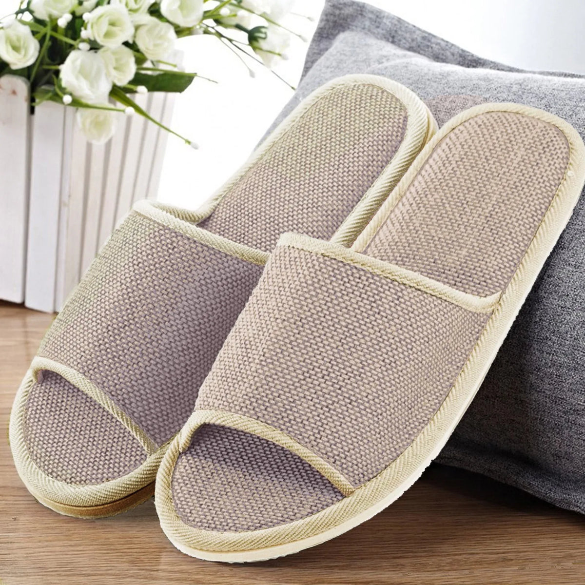 Linen Slippers Women And Men Household Indoor Floor Slippers Daily Home Simple Plain Mute Anti-Slip Comfortable Slippers