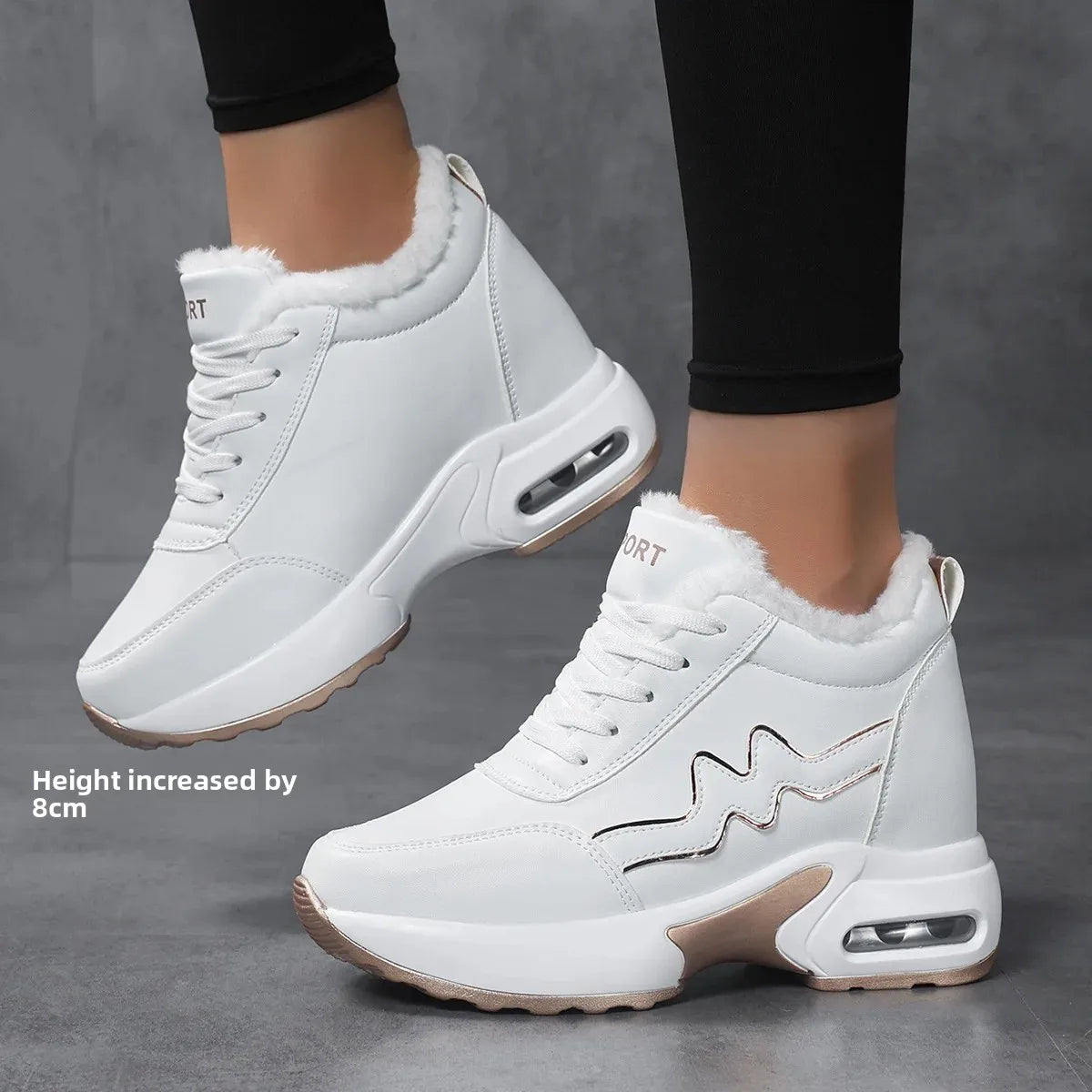 Winter Neue Damen-Baumwollschuhe Warme Erhöhung Freizeit-Sportschuhe Unsichtbare Erhöhung 8 cm Damenschuhe Runde Zehe EVA-Einlage