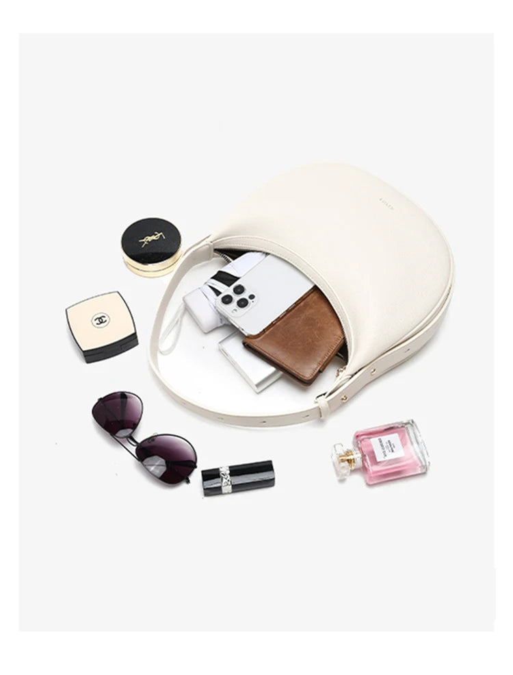FOXER Brand PU Leather Women's Shoulder Bag Fashion Female Underarm Hobo Bag Crescent Half-moon Bag Travel Small Crossbody Bag