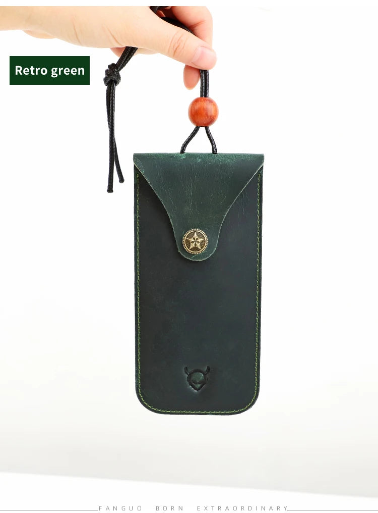 Solid Color Genuine Leather Reading Glasses Bag Case Handmade Leather Sunglasses Pouch Simple Eyewear Storage Pocket Accessories