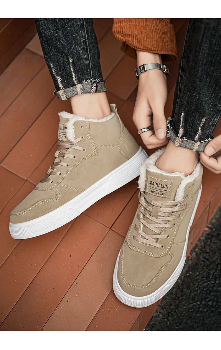 Plus-size men's high-top cotton shoes, men's winter warm fleece-lined casual sneakers, foreign trade fashion sports shoes