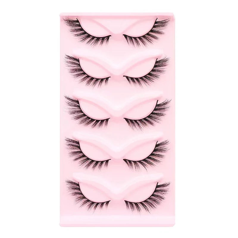 LTWEGO Fake Eyelash Mink Lashes 5 Pairs Little Devil Eyelashes Natural Daily Makeup Manga Eyelashes Clear Band Eyelashes Cilios