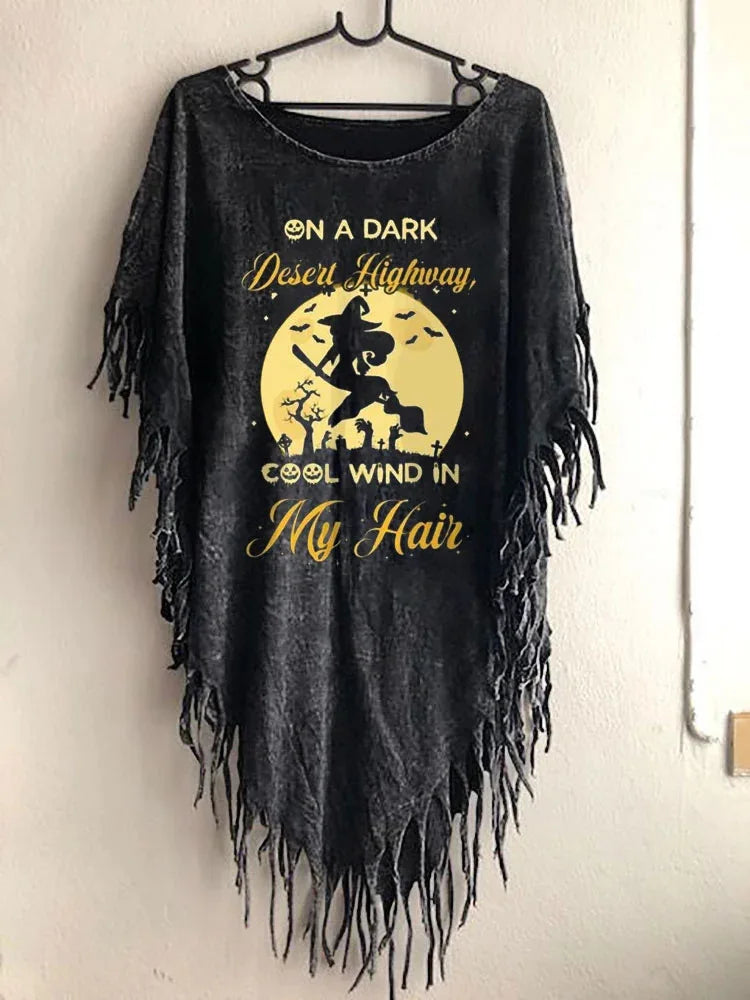 2025 New Halloween Party Costume Women Gothic Dark Skeleton Dress Long Tassel Clothing 3D Print Cloaks