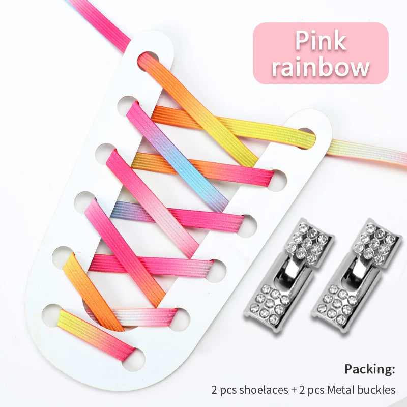 Colorful Elastic Laces Sneakers No Tie Shoe laces Diamond Lock Glitter Shoelaces Without ties Shoe Accessorie 1Pair/2Pair