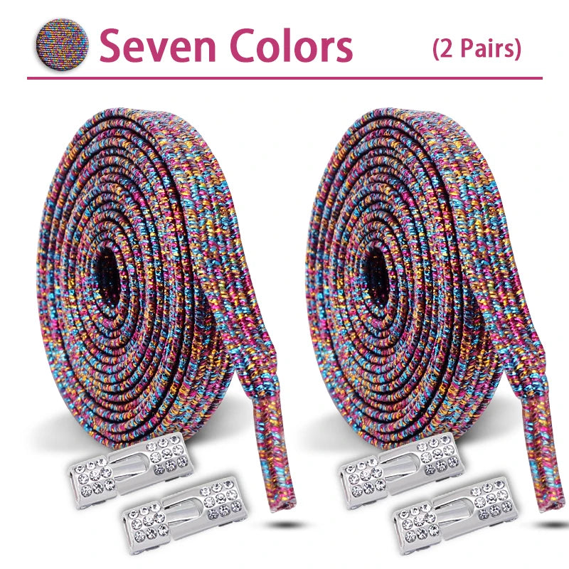 Colorful Elastic Laces Sneakers No Tie Shoe laces Diamond Lock Glitter Shoelaces Without ties Shoe Accessorie 1Pair/2Pair