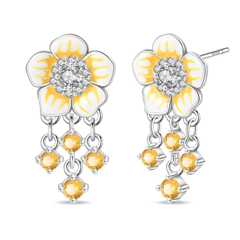 925 Sterling Silver Green Lucky Clover Yellow Daisy Bamboo Earrings  for Women Bee Butterfly Ear Studs Elegant Party Jewelry