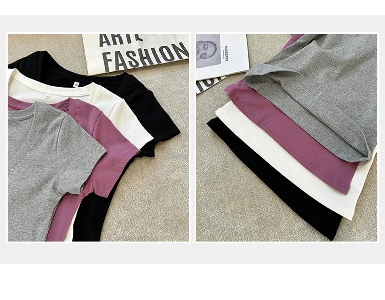 Spring Summer New Short Sleeve T-Shirt Women Solid Simple Casual Soft All-Match Hot Basic Slim Tops Tees Summer Fashion 2026