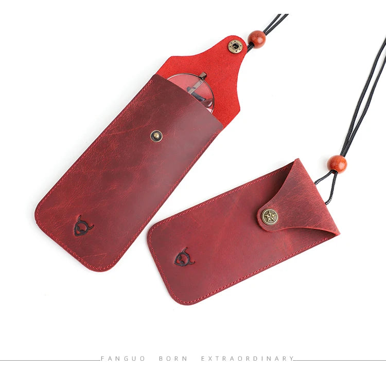 Solid Color Genuine Leather Reading Glasses Bag Case Handmade Leather Sunglasses Pouch Simple Eyewear Storage Pocket Accessories