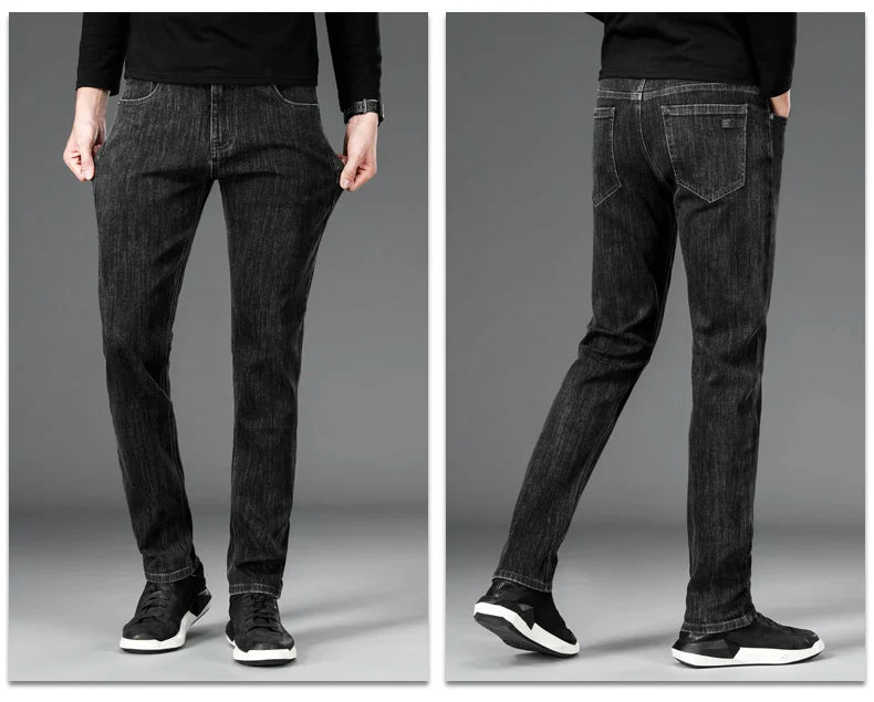 2025 New Autumn Men's Stretch Slim Jeans Straight Leg Casual Denim Trousers Male Business High Quality Classic Blue Gray Black