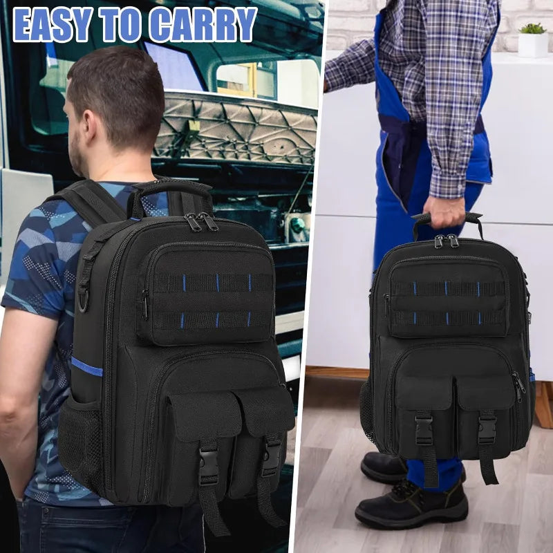 ‌Multifunctional Waterproof Tool Backpack with Padded Shoulder Straps Removable Organizer Pouch Electrician Plumber Work Bag