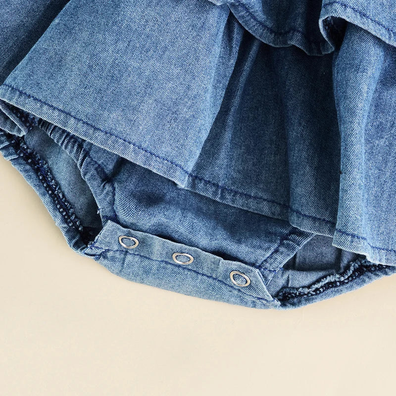 FOCUSNORM 0-18M Summer Baby Girls Boys Cute Romper Clothing Blue Denim Sleeveless Strap Ruffle Layered Jumpsuits
