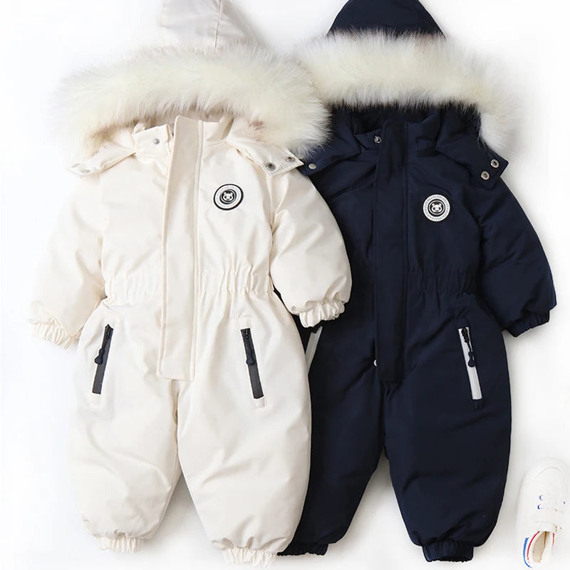 Baby-Skianzug Herbst und Winter Baby-Jumpsuit Warmer Plüsch Strampler für Jungen Baby-Mädchen-Kleidung Wasserdichte Kinderjacke