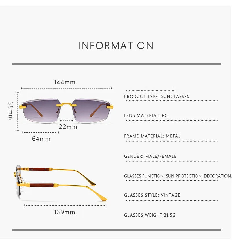 Designer Luxury Sunglasses Vacation Trending Sunglasses Women Rimless Glasses Vintage Lentes Dropshipping Oculos Gafas Lunette