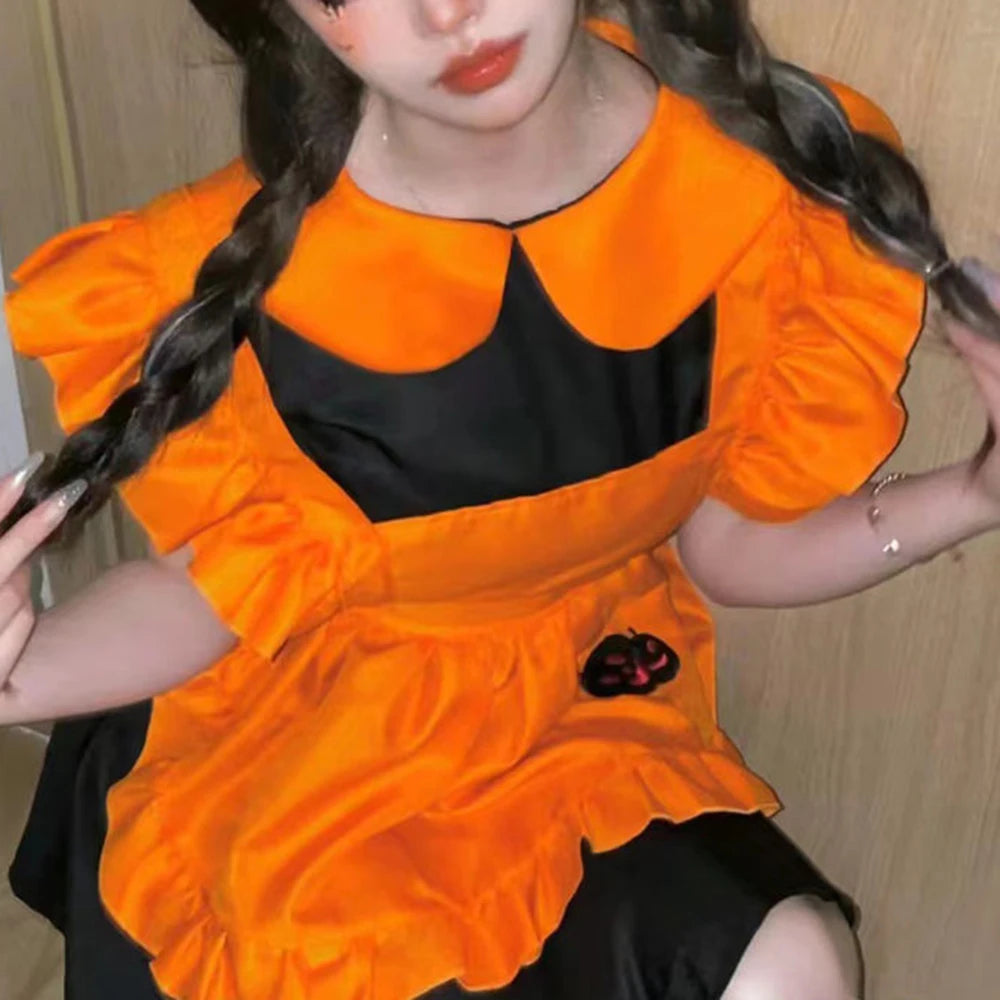 Halloween costume  cosplay  restaurant  anime costume embroidery pumpkin maid  vestido birthday dress for women
