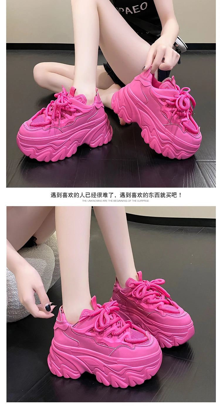Women Platform Casual Breathable Mesh Shoes 2025 New Summer Chunky Sneakers 8.5CM Wedges Hidden Heels Hollow Leisure Shoes Woman