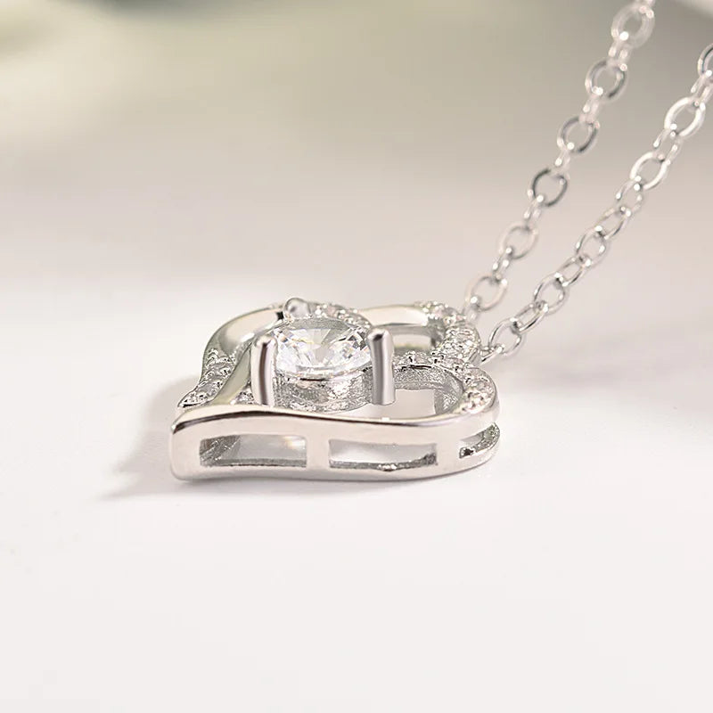 925er Sterling Silber Herz-zu-Herz-Anhänger-Halsketten für Frauen Mädchen Luxus Lila Blau Zirkon Liebe Damenschmuck Dropshipping