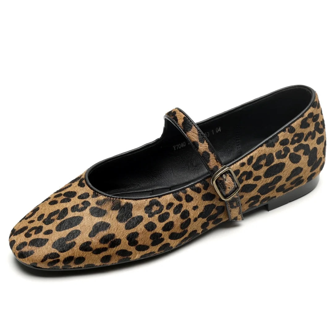 Plus size 34-43 women's leopard horsehair slip-on Mary Jane flats round toe casual female slim daily ballerinas shoes for woman