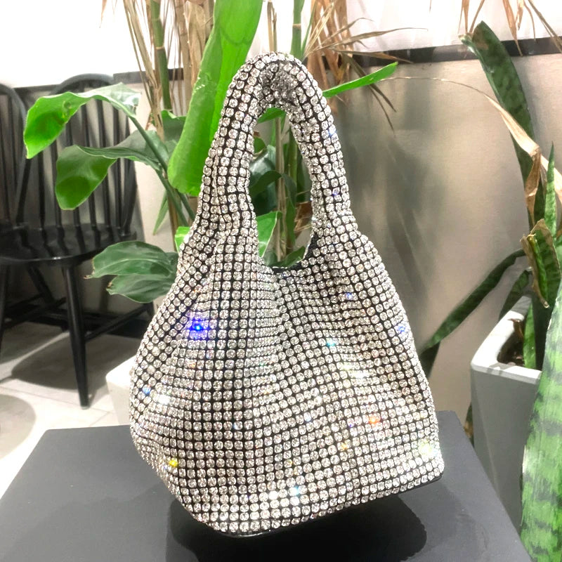 Shiny Crystal Clutch purse bucket Shoulder bag rhinestone Handmade purses and handbags luxury Designer Evening clutch Bag Purse