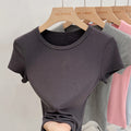 AOSSVIAO 2026 Summer White Cotton O Neck T-shirt Student Short Sleeve Versatile Tops Solid Slim Fit T Shirts Y2k Tee