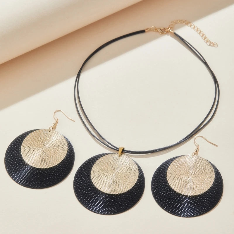 European and American Hip-hop Retro Circle Pendant Necklace Earrings Women Fashion Elegant Exaggerated Party Jewelry Gift