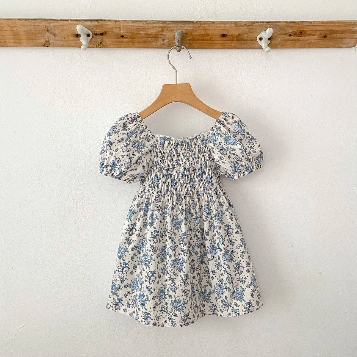 Toddler Girls Floral Princess Dress Little Girl Cotton Short Sleeve Blue Flowers Party Dress Summer Casual Dresses Kids Clothes