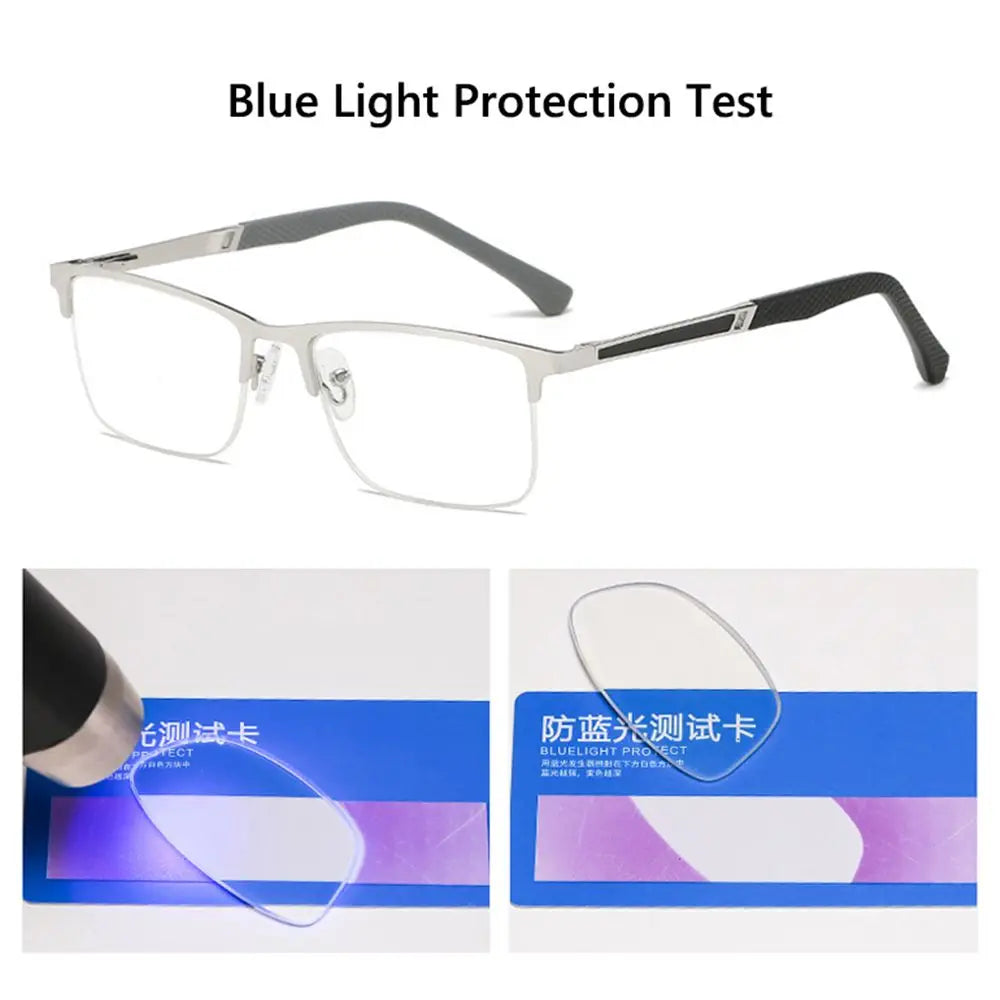Men's Reading Glasses +0.5 To +4.0 Business Reading Lens Metal Frame Optical Anti Blue Light Presbyopia Glasses with Class