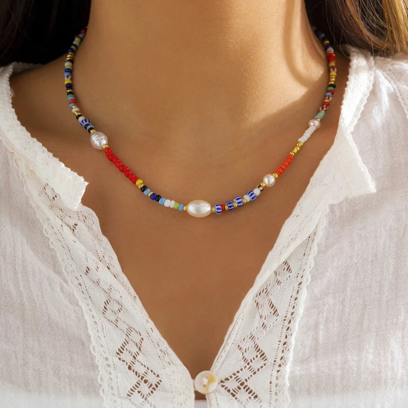 Handwoven Necklace Fashion Accessory Neck Jewelry Colorful Beads Necklaces XXFB