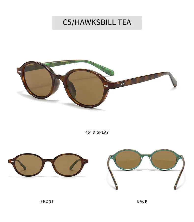 Retro Small Oval Sunglasses Women Men Rivets Shades Fashion Eyewear Luxury Sun Glasses UV400