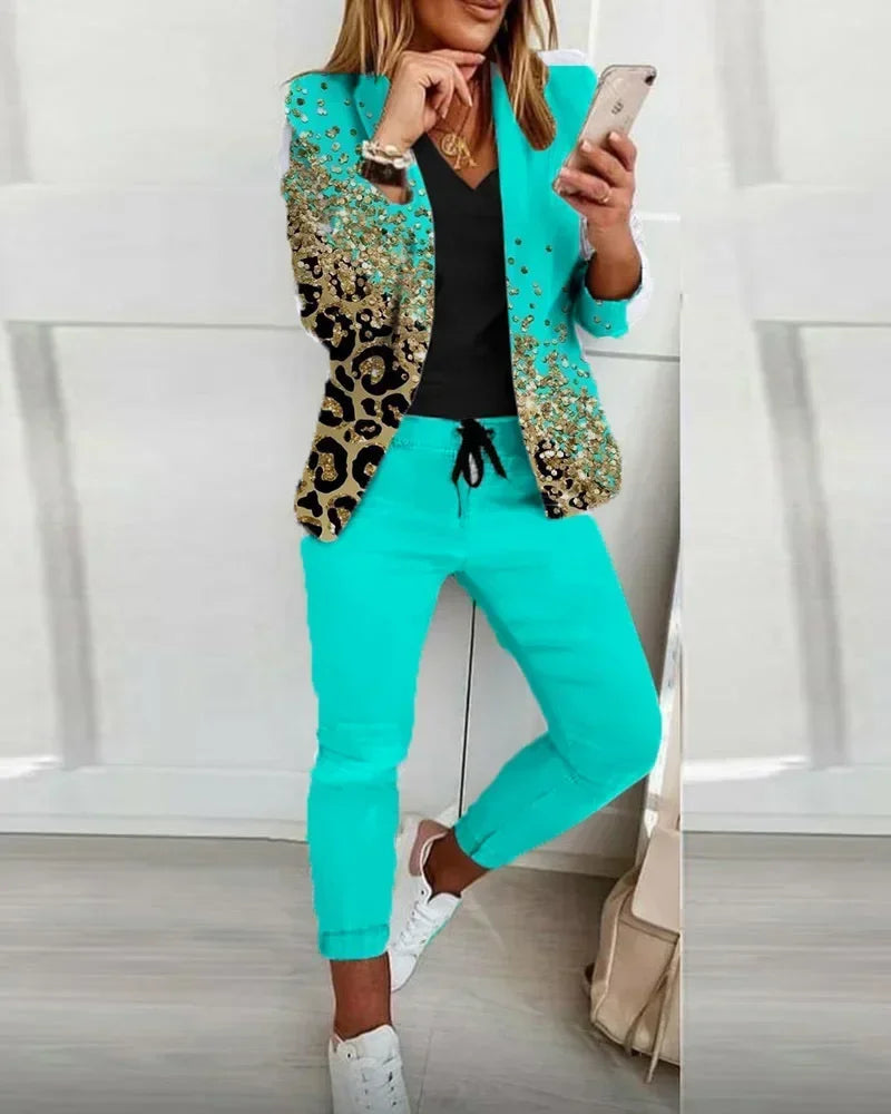Traje de oficina formal de dos piezas para mujer 2026, conjunto de blazer y pantalón ajustado con bolsillo, solapa, conjuntos de oficina para mujer, chándal de 2 piezas