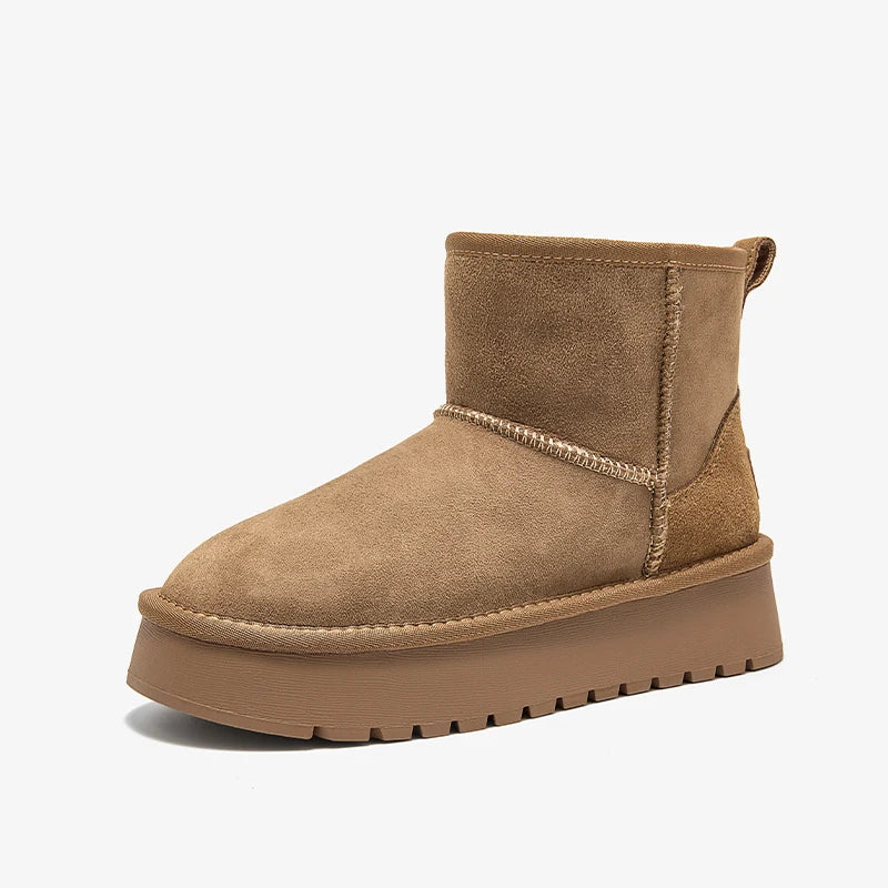 BEAUTODAY Platform Snow Boots Women Suede Sewing Ultra Mini Warm Plush Outdoor Ankle Boots Winter Ladies Handmade 08069