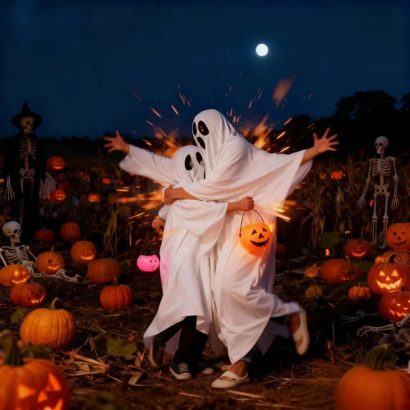 Halloween Ghost Costume Cape Cloak White Masquerade Party Cosplay Roleplay Unisex Scary Spooky Creepy Horror Fancy Dress Adult