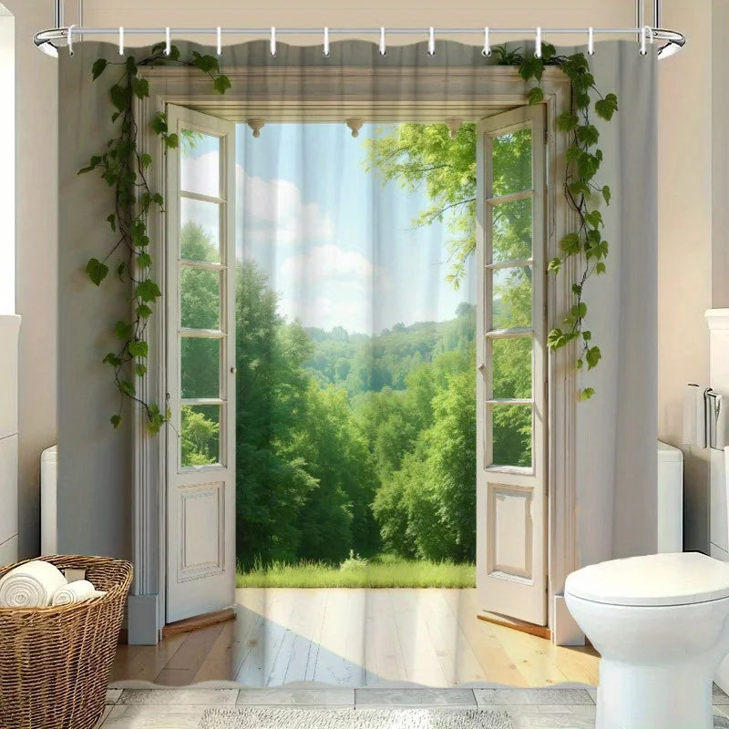 Enchanted Forest View Waterproof Shower Curtain for Bathroom Decor