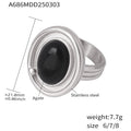 Gothic Style Black Natural Agates Ring for Women High Quality Stainless Steel Gold Plated Large Ring Female Fashion Jewelry