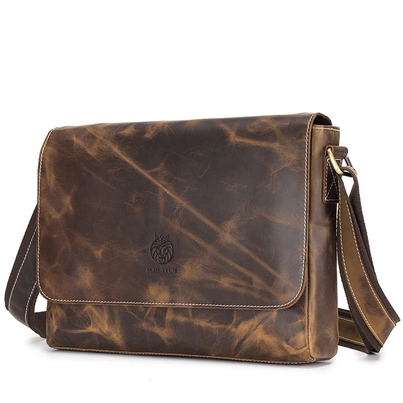 SCHLATUM 100% Genuine Leather Men's Shoulder Bags Messenger Bag for Men Crossbody Bags new Small Man Designer Handbag Bolso Male