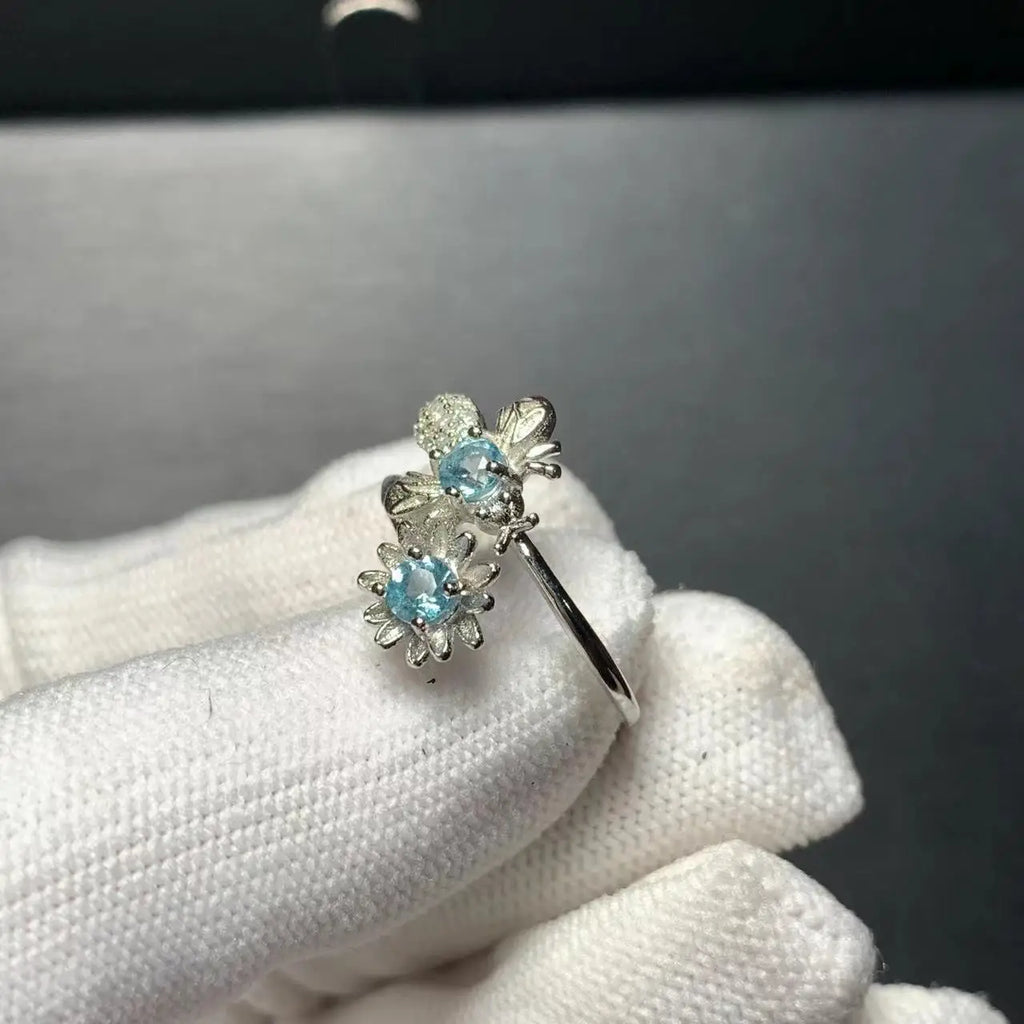 Anillo ajustable de topacio azul natural MM para mujer, joyería de regalo, venta al por mayor, de alta calidad, vintage, fino