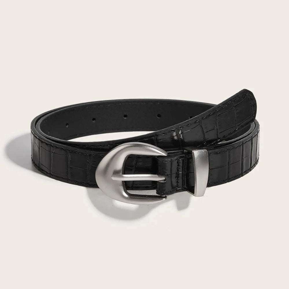Ins Style Crocodile Pattern Women's Belt PU Leather Korean Thin Waist Belt Niche Black Red Dress Jeans Belt For Girls