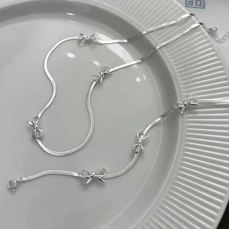 New 925 Sterling Silver Bow Bracelet Simple Personality Charm Geometric Shape Bracelet Birthday Gift Women's Exquisite Jewelry