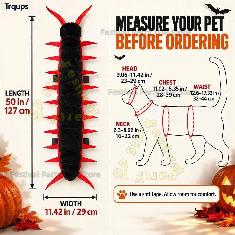 Halloween Centipede Pet Costumes for Cat & Dog 50'' 3D Cosplay Clothes,Halloween Themed Pet Wear Photo Prop for Outdoor
