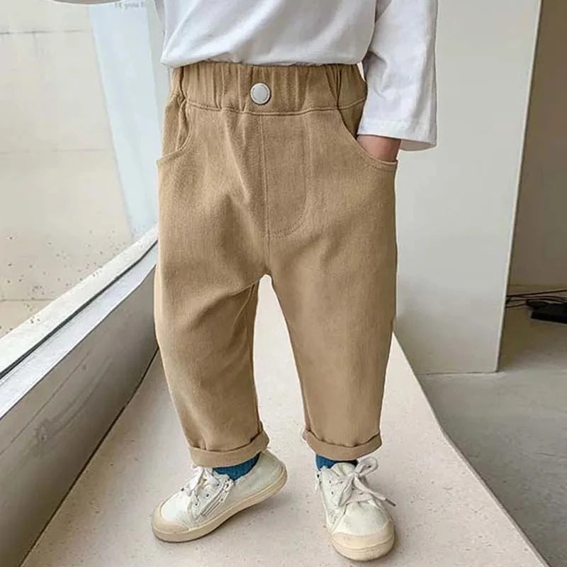 Boys and Girls Pants Spring and Autumn Children's Casual Pants Foreign Korean Cotton Pants Baby White Elastic Pants
