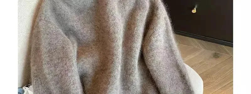 Grey Vintage Sweater Cardigans For Women Autumn New High Collar Double Breasted Knitted Coats Simple Elegant Female Knitwear Top