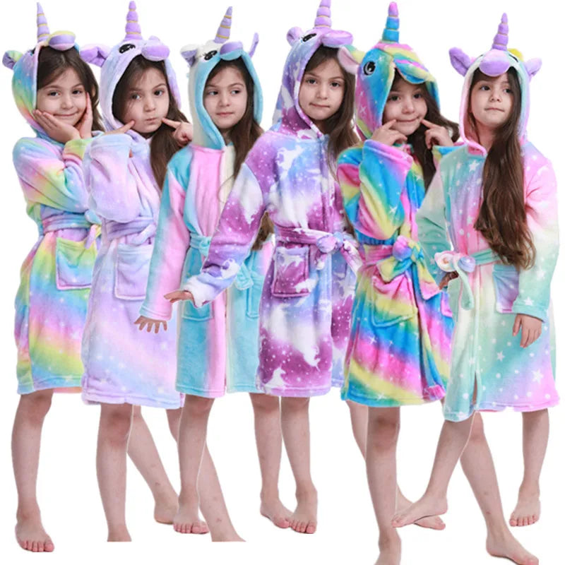 Pink Princess Bath Robe for Girls 3 4 5 6 7 8 9 10 11 12 Years Unicorn Kids Bath Towel Robe Kigurumi Winter Baby Girls Bathrobe