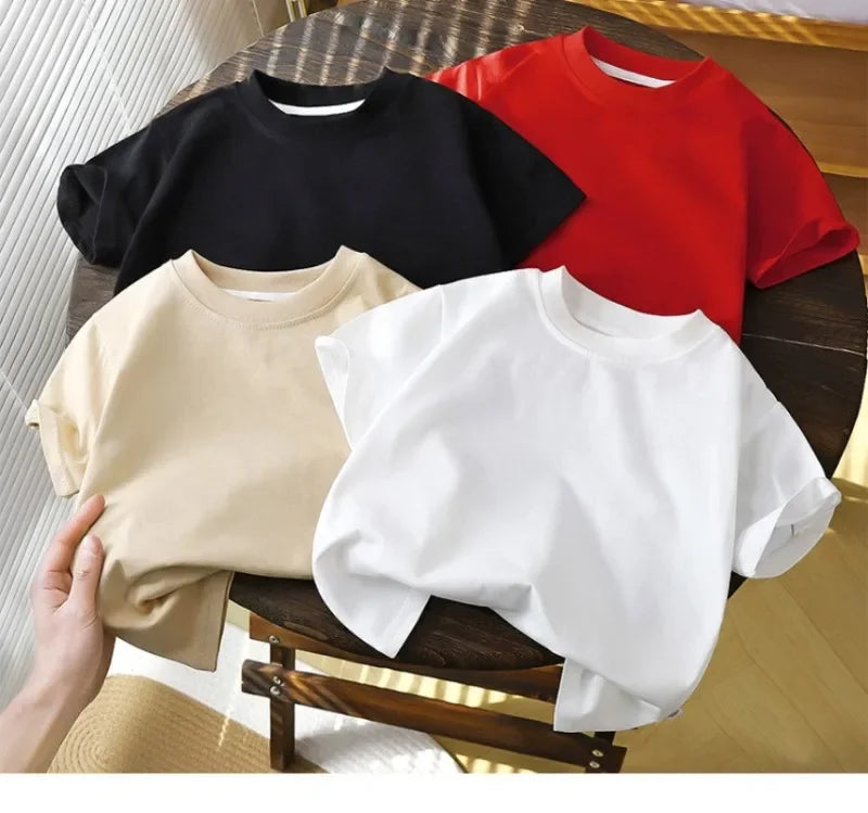 Summer Solid Children Cotton Casual Short Sleeve White Red Black T-shirts Girls Baby Clothes Kids Boys Toddler High-quality Tops