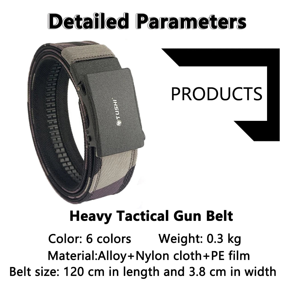 TUSHI New Stiff Tactical Belt for Men Metal Automatic Buckle Military Police Duty Belt 1100D Nylon Gun Belt Casual Girdle Male