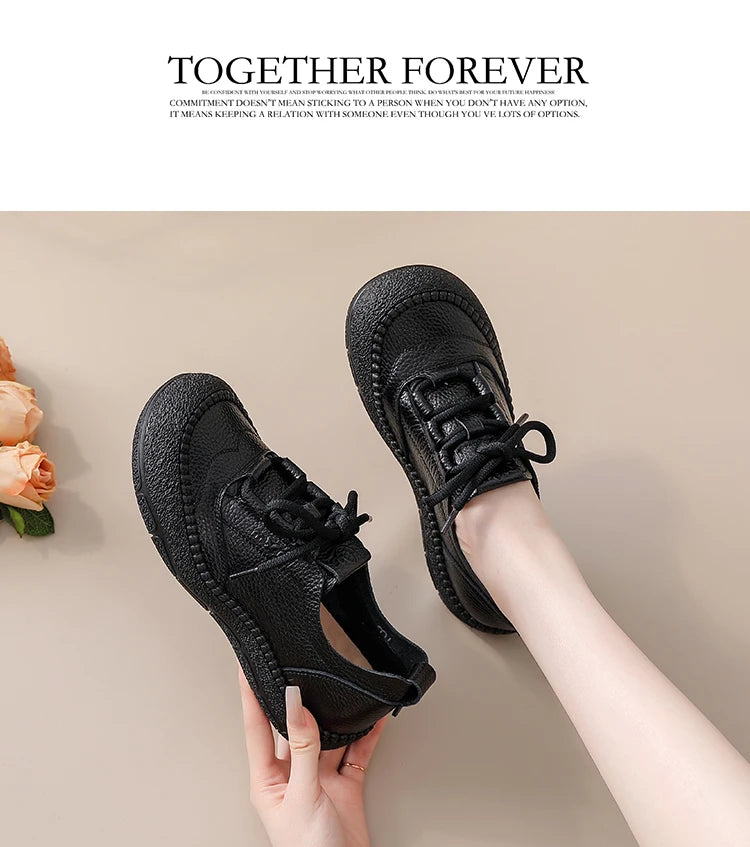 Neue handgemachte Damenschuhe aus echtem Leder, Ganzjahresschuhe, Oxfords, flache Damenschnürschuhe, gemütliche Mokassins, runde Ballerinas