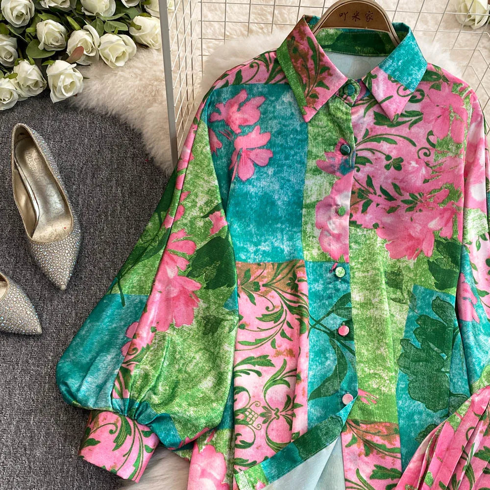 Elegant For Women's Fashion Sets Casual Long Sleeve Shirt Straight Pants Suit Female 2024 Loose Print Tops Two Pieces Outfits
