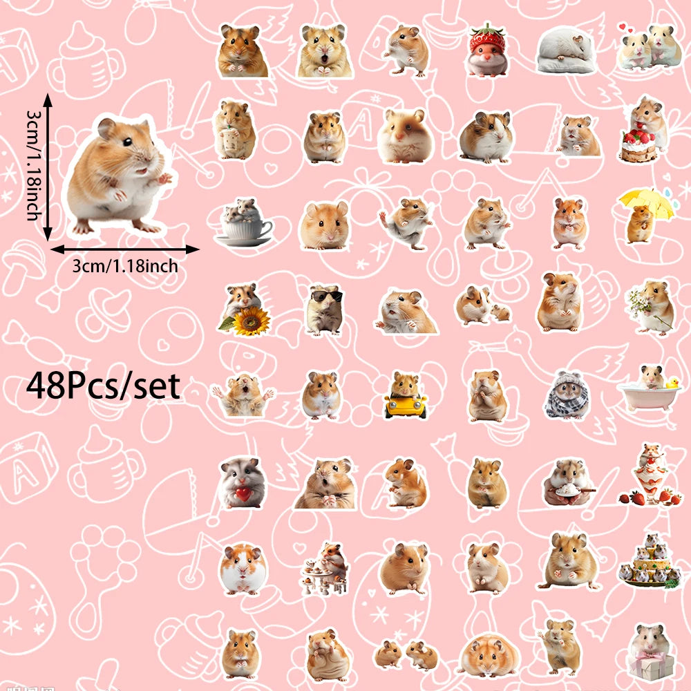48pcs Party small gifts, small hamster stickers can be used for wall tabletop cups and other decorations, party small stickers