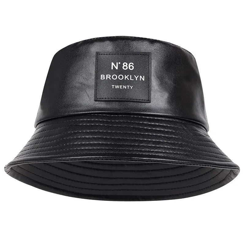 Unisex N86 Label Persönlichkeit PU Leder Fischerhüte Mützen Outdoor Freizeitkappe Sonnenhut
