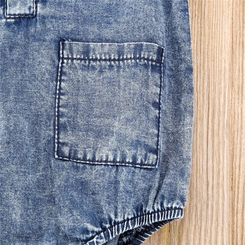 0-24months Toddler Summer Playsuits Baby Denim Blue O-Neck Sleeveless Button Open Denim Bodysuit For Infant Boys And Girls