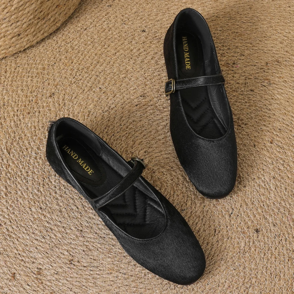 Plus size 34-43 women's leopard horsehair slip-on Mary Jane flats round toe casual female slim daily ballerinas shoes for woman