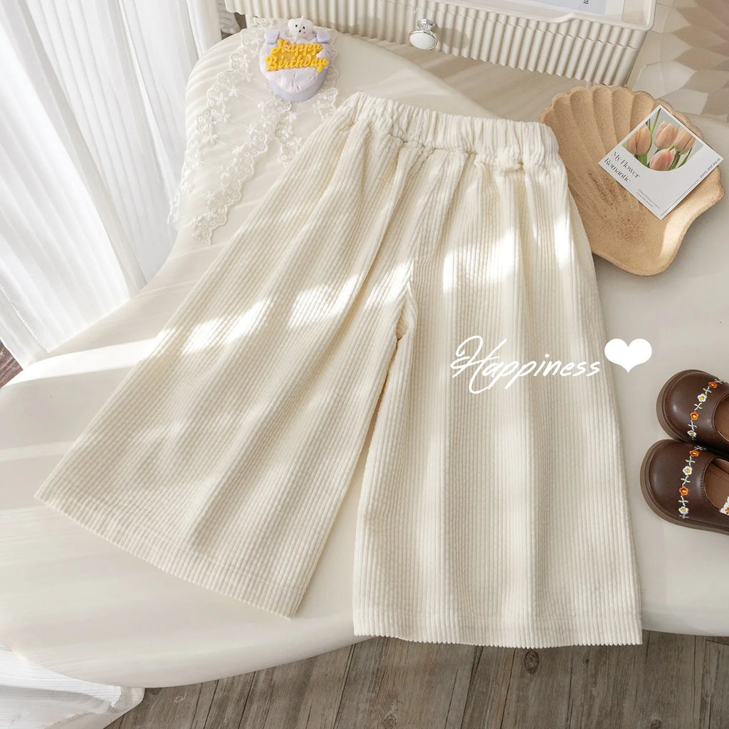 Girls Suit Korean Solid Color Sweater Knitted Spring and Autumn New Simple Straight Leg Slacks Set Baby Girl Clothes